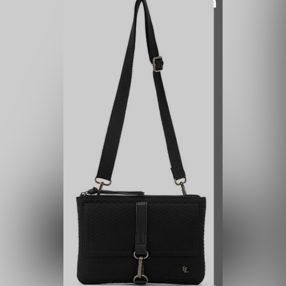 Elliott Lucca Black Quilted Fabric Crossbody Purse